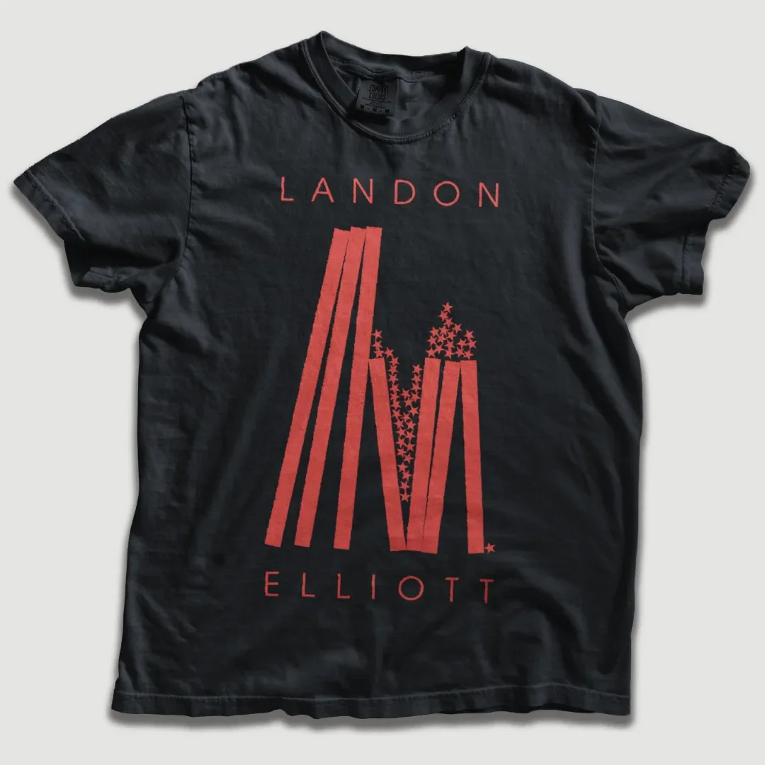 T-shirt featuring Landon Elliott stars and bars design.