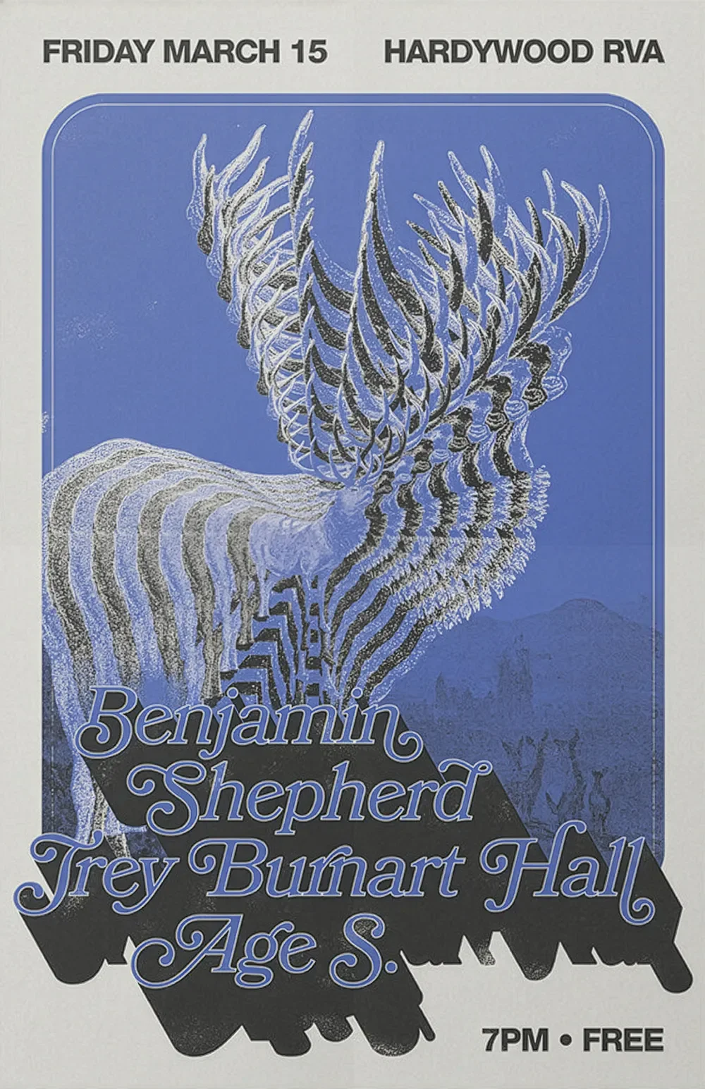 Show poster for Benjamin Shepherd featuring image of deer.