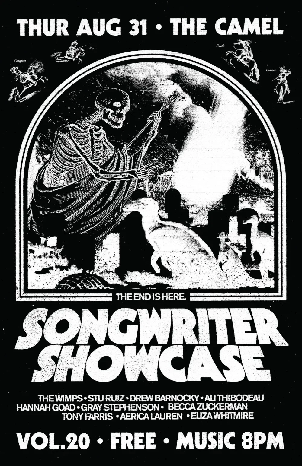 Concert poster designed for Songwriter Night at The Camel.
