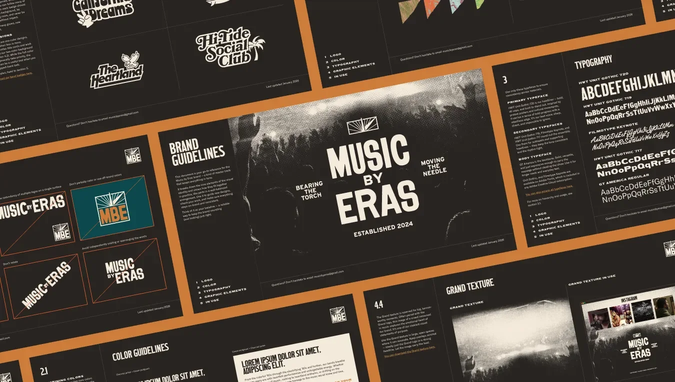 Music By Eras brand guidelines document pages
