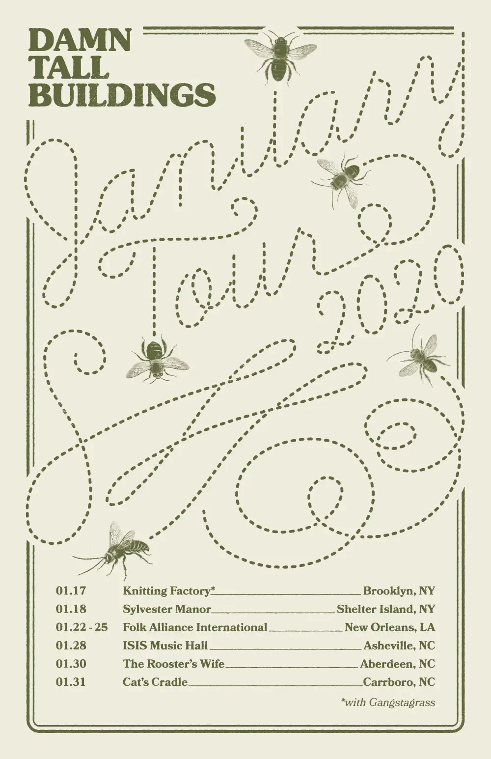 Tour poster designed for Damn Tall Buildings.