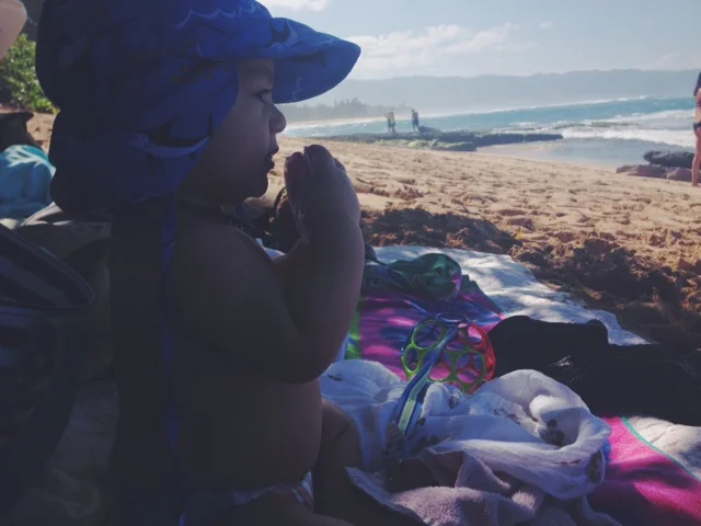 Checking out the monster surf. 