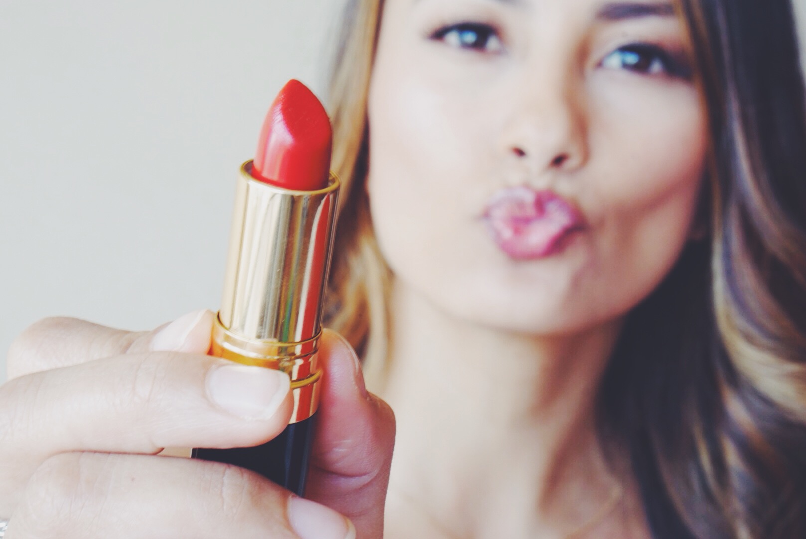 I used Revlon's 'Cherry Blossom' Red lipstick. 