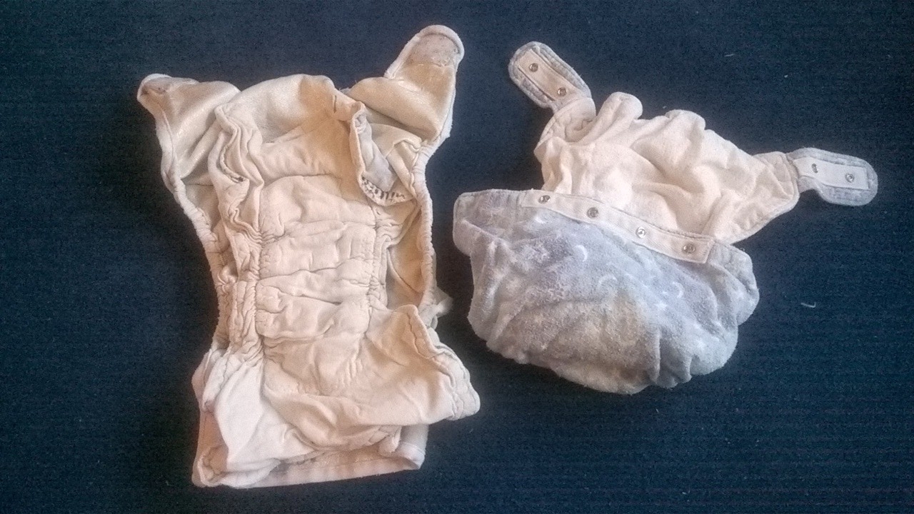 This is an example of the hand-made diaper fillers. They are 100 percent cotton and quite well-made. There is a snapping filler that works like the water-proof covers and an extra filler for nighttime use inside the cover.