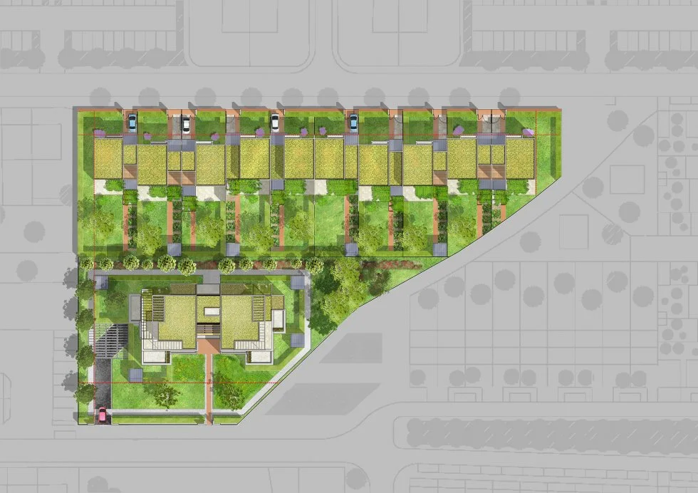 Projet : Construction de 10 maisons individuelles et d'un collectif de 14 logements rue Watteau - Amiens nord Architectes : Arval mandataire - Roger Elbaz Architecte associé Maître d'ouvrage : AFL - SODEARIF Entreprise : Brezillon SHON maisons : 1156 m2 SHON collectif : 1324 m2 Budget : 5 M€