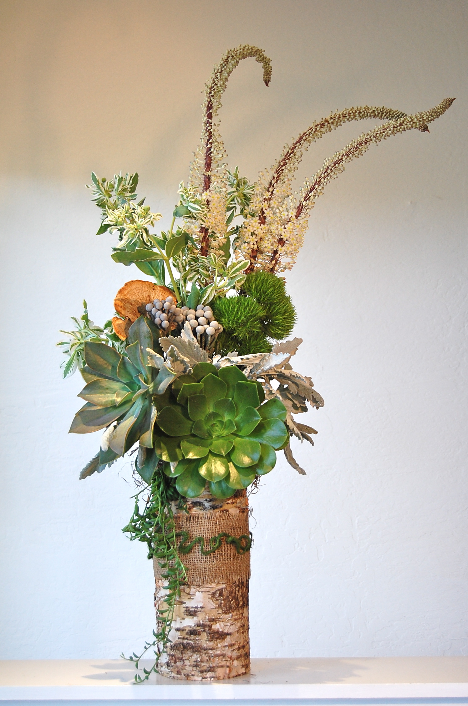 Birch Vase with Succulents + Fresh Florals