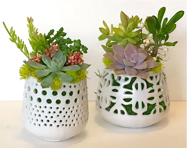 CUT-OUT POTS Polka Dot: 4.5"w x 8"h; Flower: 5"w x 8"h