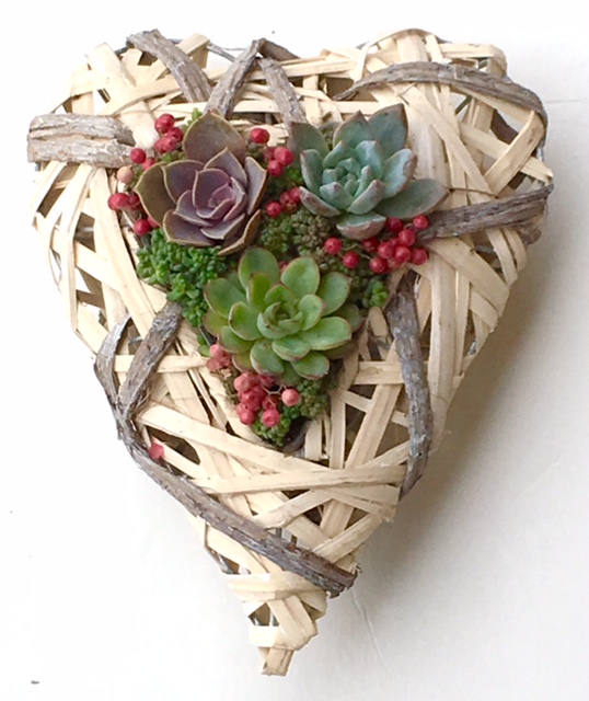 HEART BASKET PLANTING (TABLETOP OR WALL HANGING) Lg: 11"w x 14" d x 5"h; Sm: 7.5"w x 10"d x 4"h