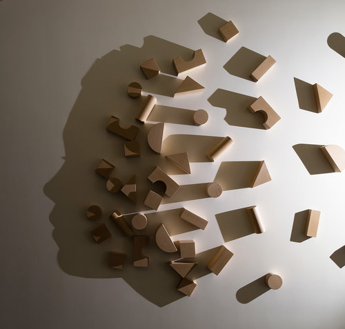 BUILDING BLOCKS 2014 H200, W300, D10 cm Carved wood, single light source, shadow Permanent Collection Otsuma Women's University, Tokyo, Japan