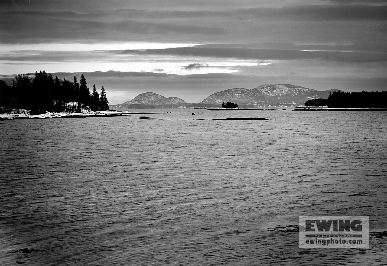 Acadia Mountains in Winter, Ingalls Island Bar Sorrento, Maine