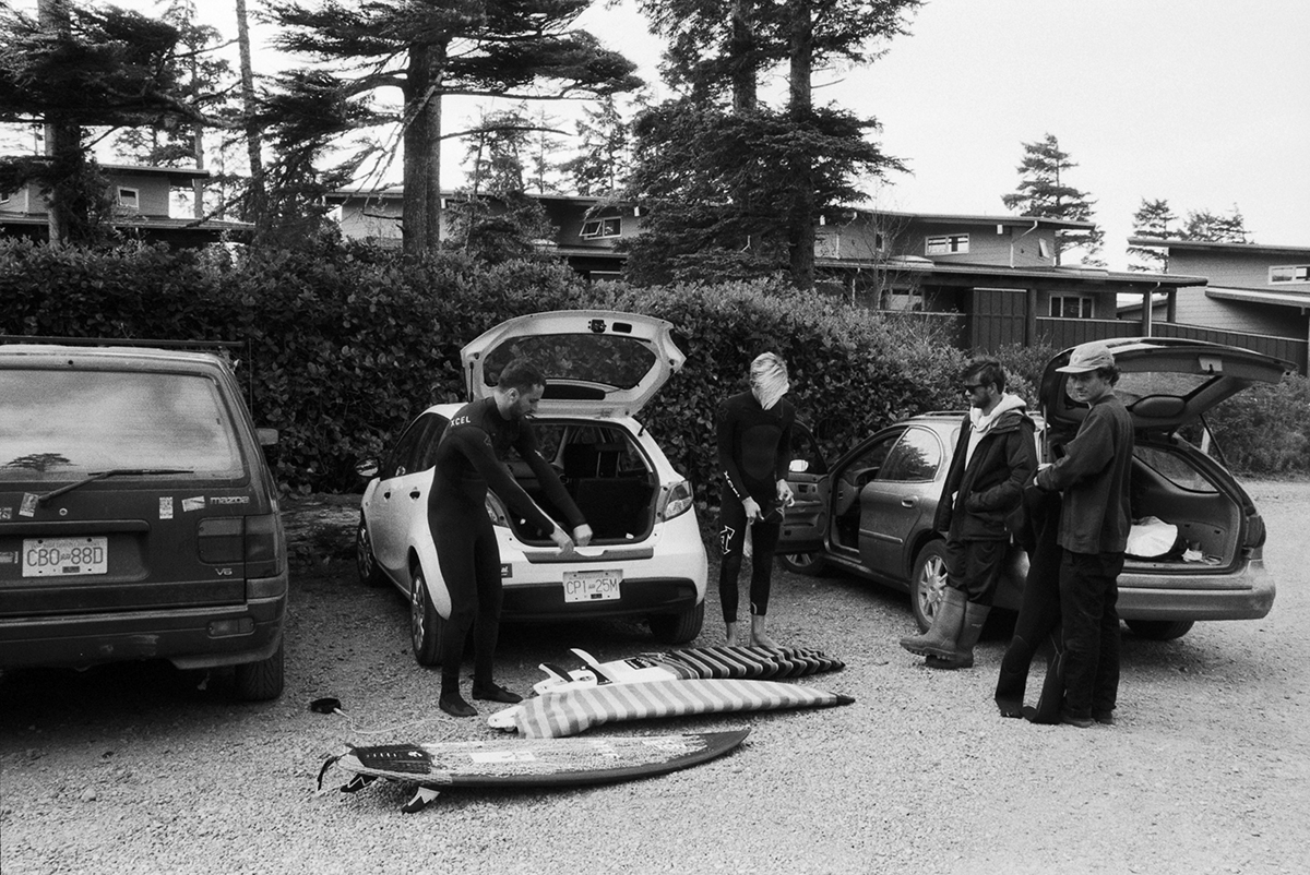 Logan Landry, Kevin Schulz Sepp Bruhwiler & photographer Liam MacDonald suiting up.