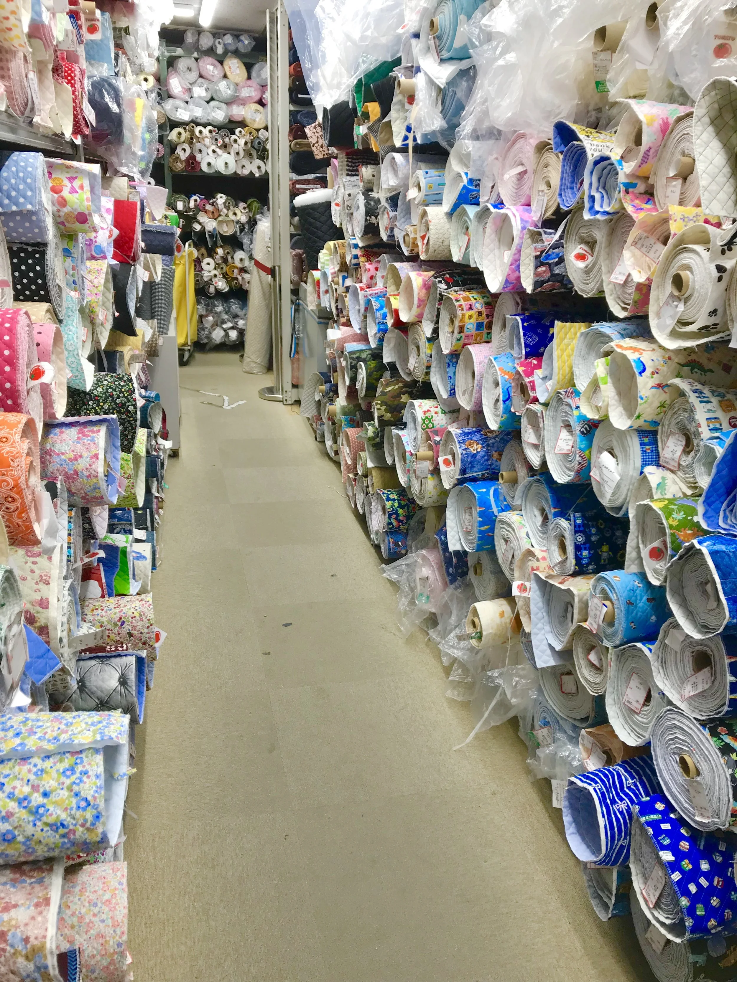This is about half of the pre-quilted cotton fabrics available on the cotton floor at the Main Tomato location.