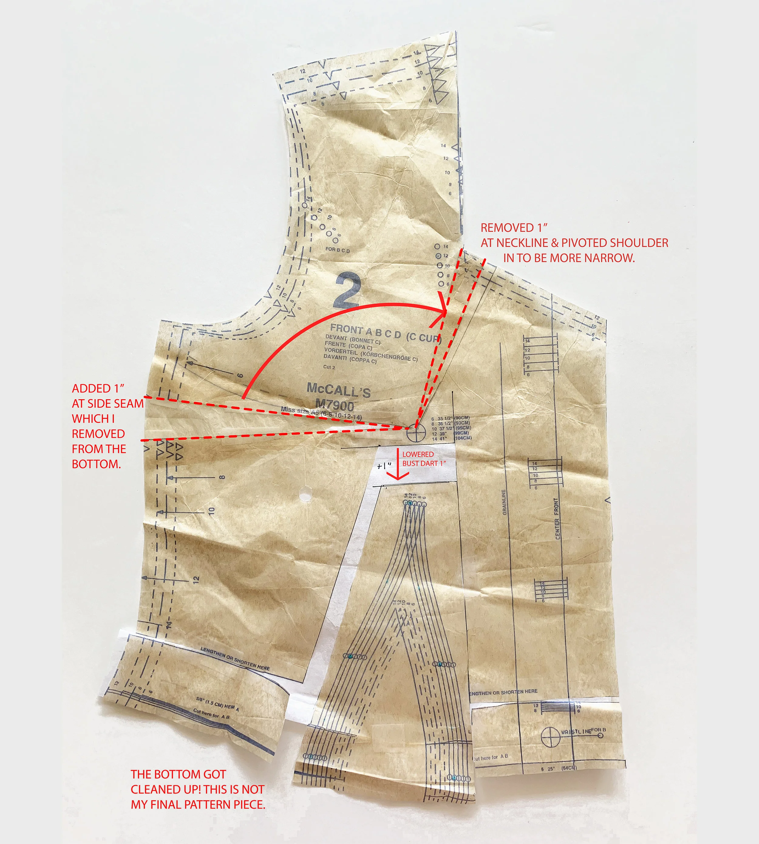 No, I am not precious about paper patterns. I hate altering the tissue. I am accurate, but I want to get to sewing , so I do what is necessary. The front bodice and front bodice facing were the only pieces I needed to alter.