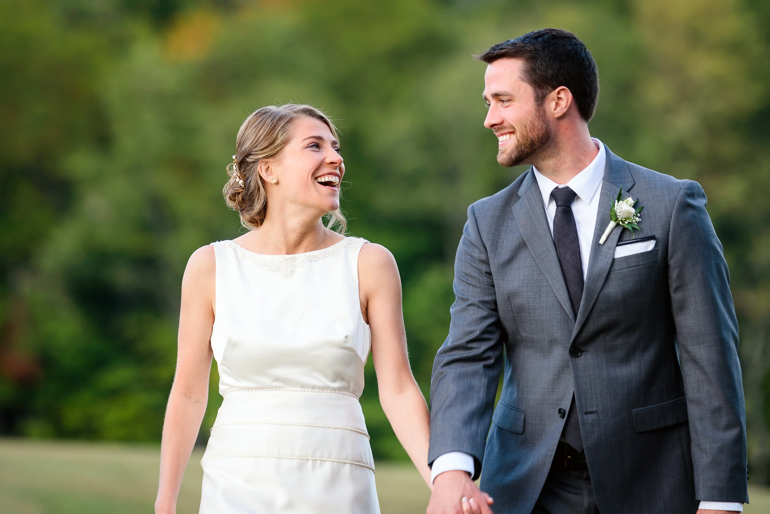 Newlyweds share a smile at Steele Hill Resort in Sanbornton, NH