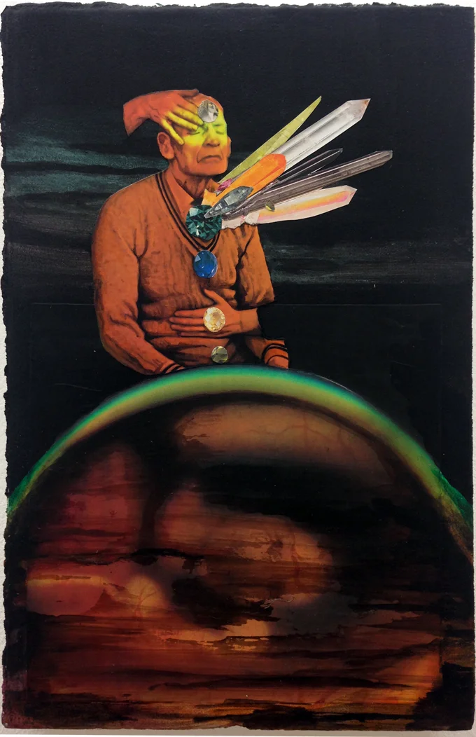 Astral Projection 2013 collage and acrylic on panel 16 x 10 inches