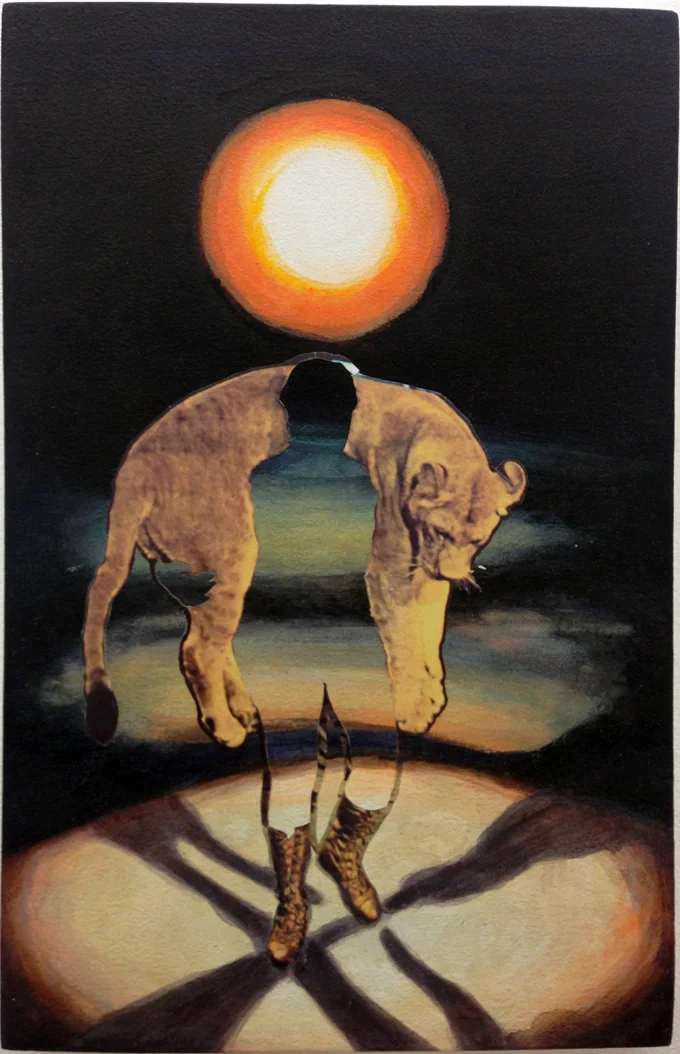 The Lioness 2011 collage and acrylic on panel 16 x 10 inches