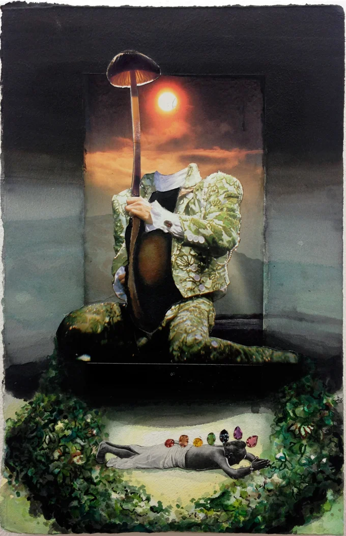Prince Rama 2013 collage and acrylic on panel 16 x 10 inches