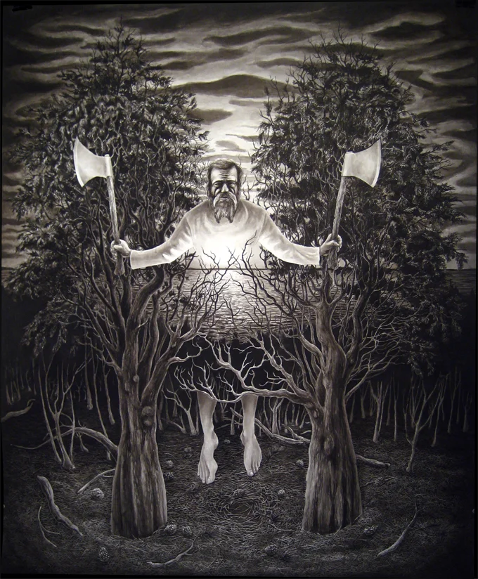 The Trees are Behind Me 2007 acrylic on paper 2 x 34 inches