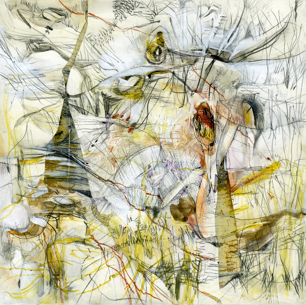 Masha Ryskin, "Crunch." mixed media on panel, 6 x 6