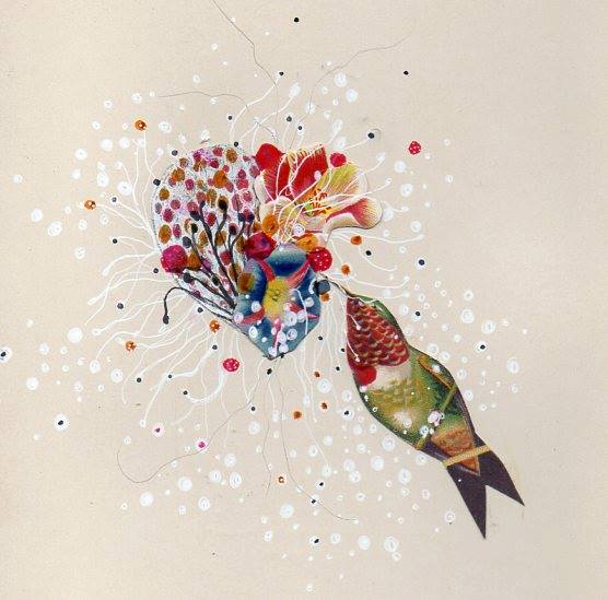 Jenny Brown, "BlossomingTangle." Collage and ink on paper