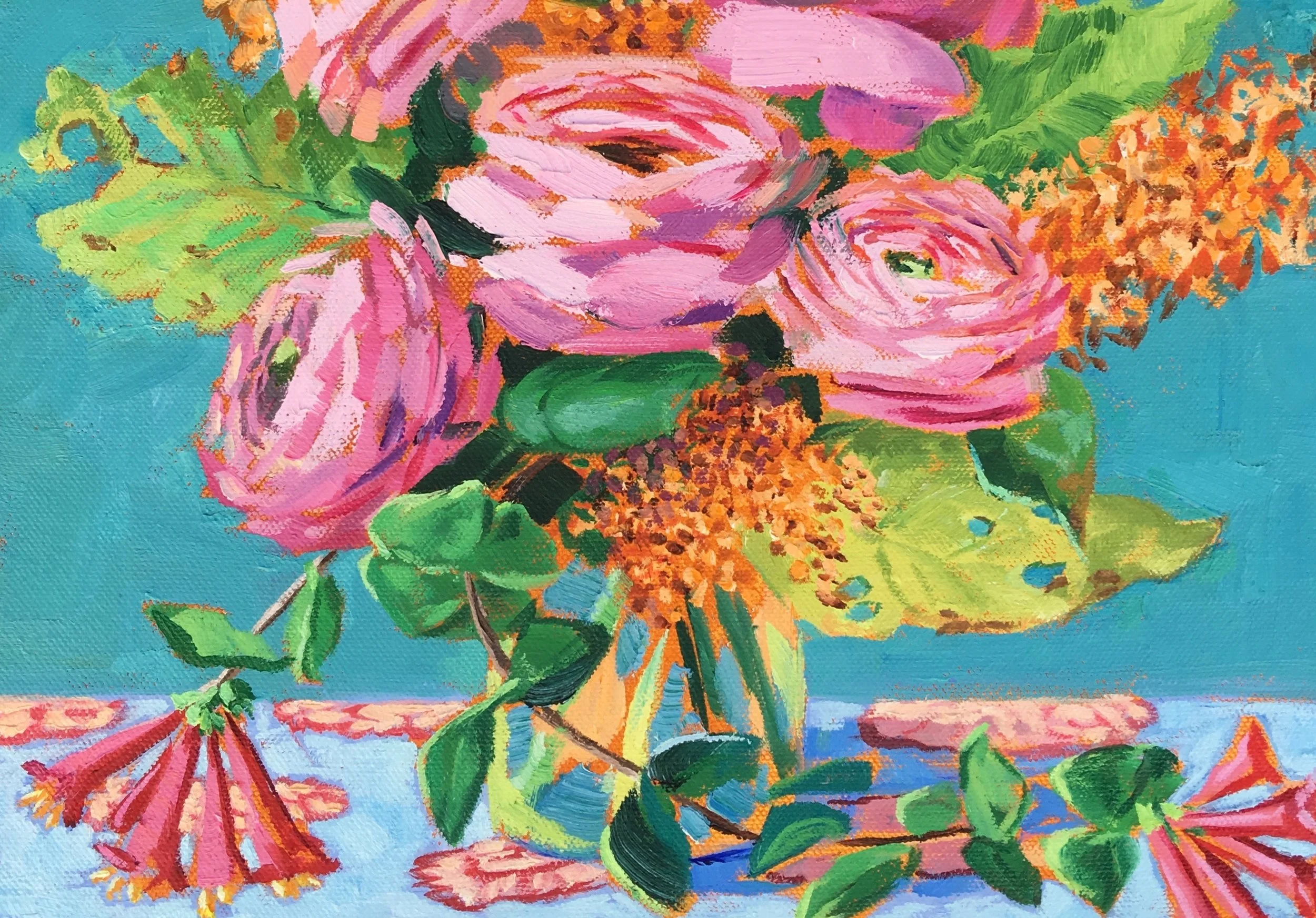 Ranunculus with Pink Honeysuckle