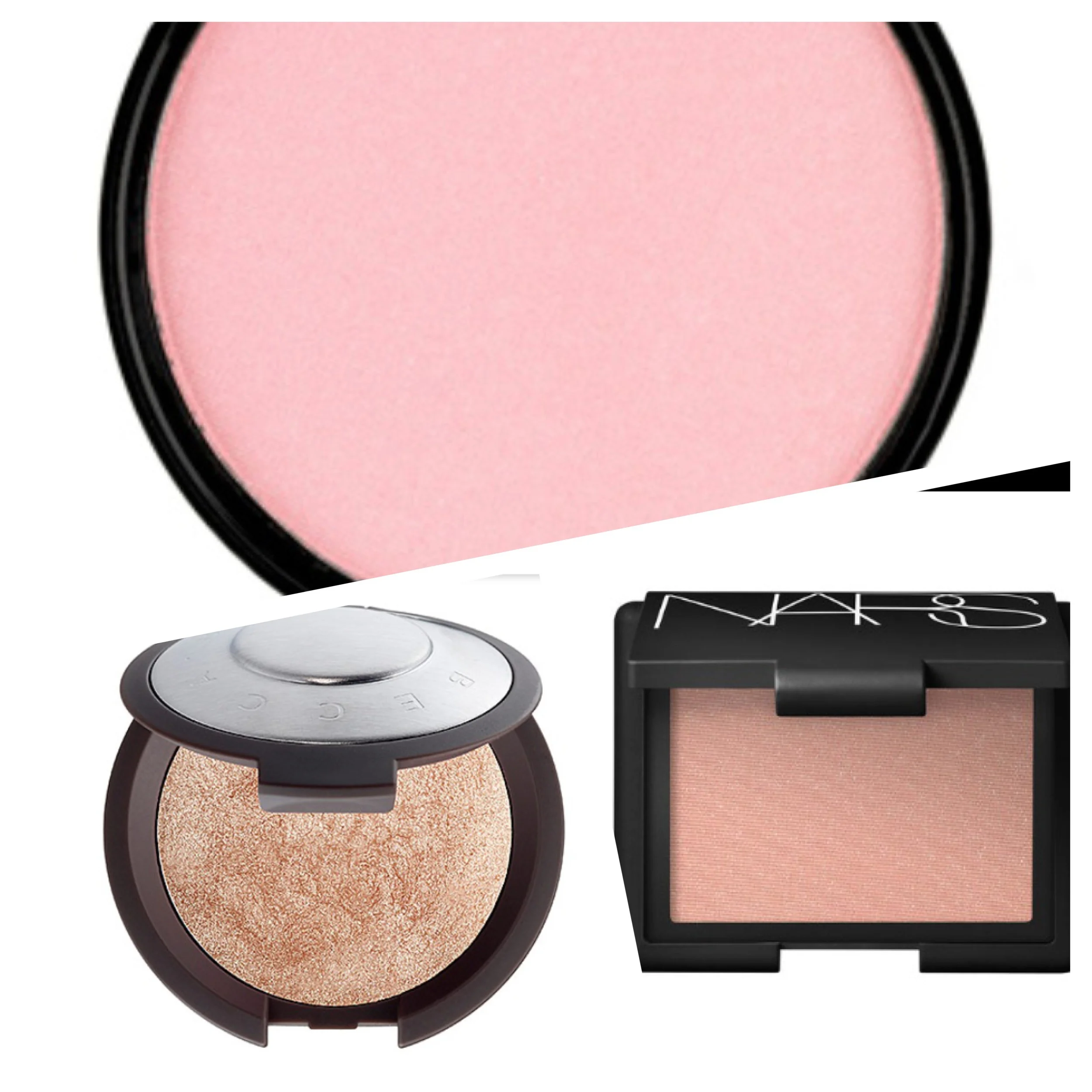 Smashbox Soft Lights (top); Becca Opal (left); Nars Miss Liberty (right) 