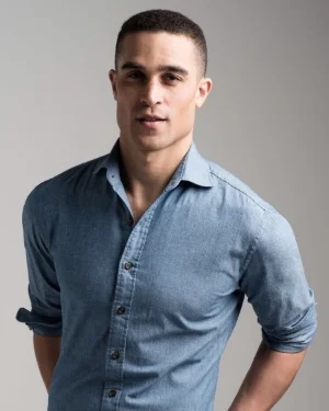 Blue Chambray Italian Indigo Custom Shirt with Brown Sportshirt Button Styling