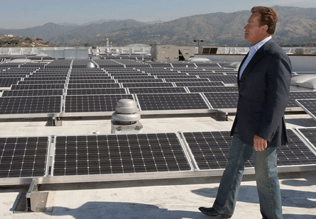 The Governator checking out solar panels in California. Source: David McNew - Getty Images