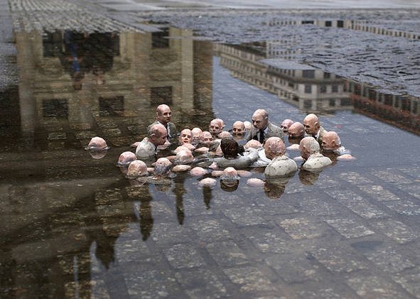 Isaac Cordal: 'Politicians Debating Global Warming'. Berlin, Germany