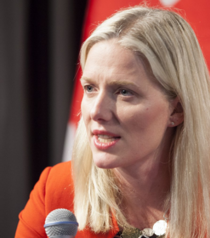 Environment Minister Catherine McKenna speaking in Paris in 2015