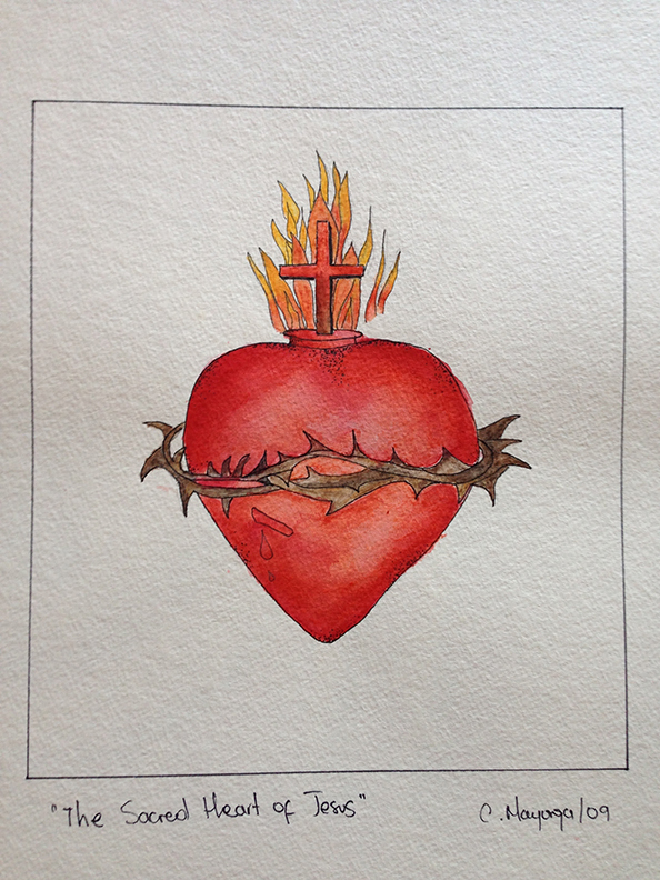 the sacred heart of Jesus 11 x 14 inches watercolors on paper