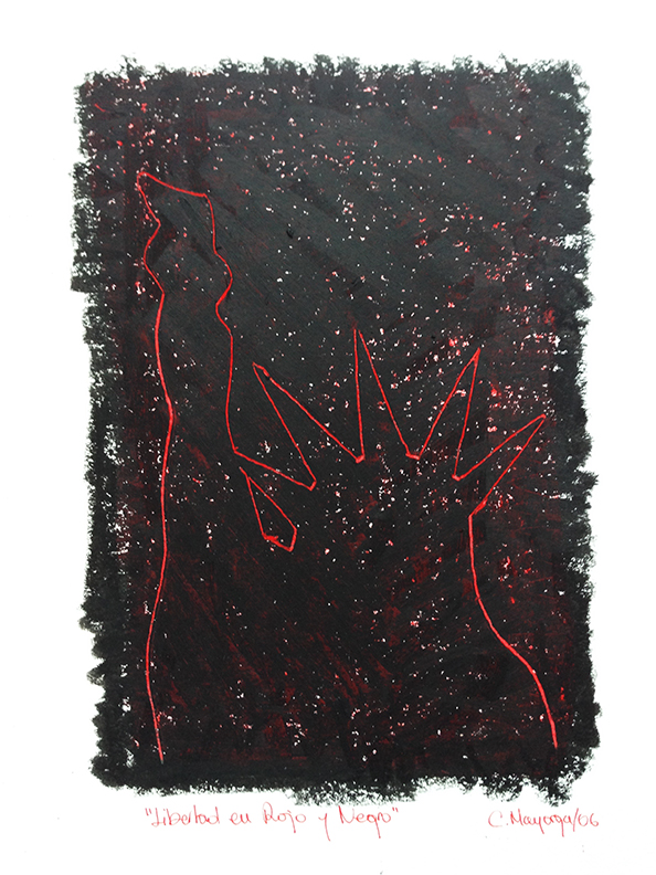 libertad en rojo y negro 9 x 12 inches oil pastels on paper
