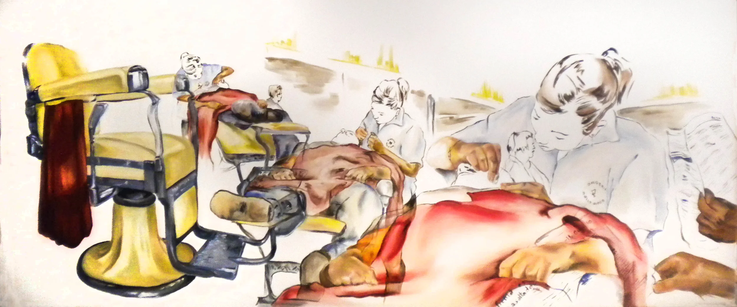   Barberia Holywood  2010 oil on canvas 80 x 190 cm 