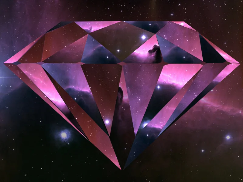 Diamonds are made up of carbon molecules. Carbon appears in 90% of molecule type detected between stars so I call this piece Diamonds in Space! 