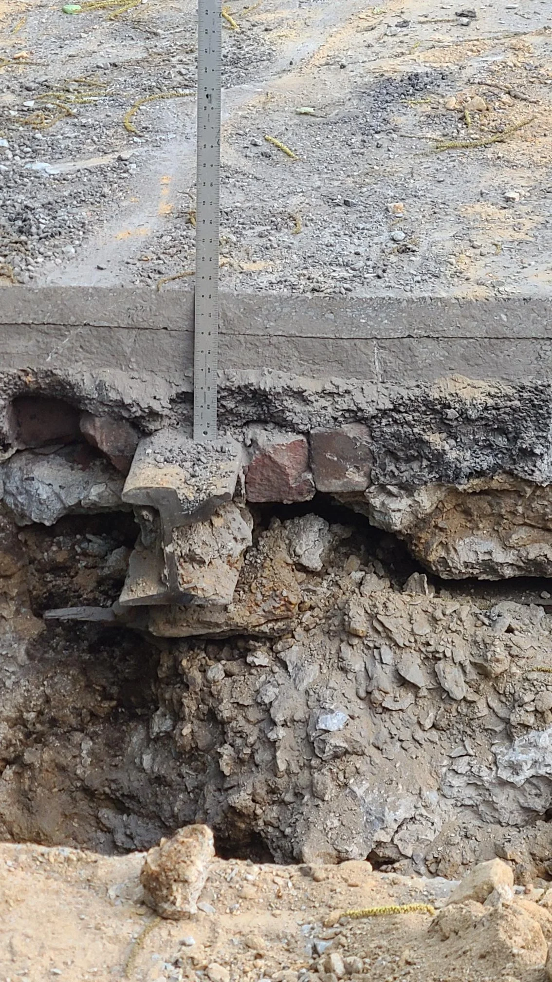 street car rail in trench at 1500 Grace St.jpg