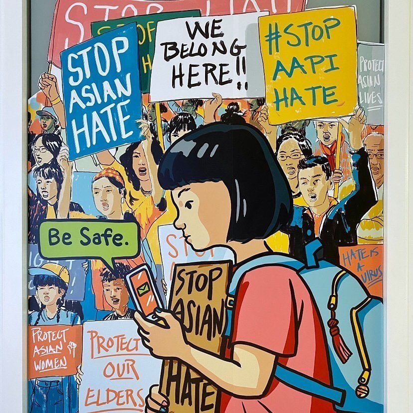 &ldquo;Be Safe.&rdquo; &ldquo;We Will.&rdquo; 💌To honor #aapiheritagemonth, @johnleedraws and I teamed up with @camlaorg to create this mural at @westfieldsantaanita in LA. It is a representation of activism and bonds in our AAPI community, and our 