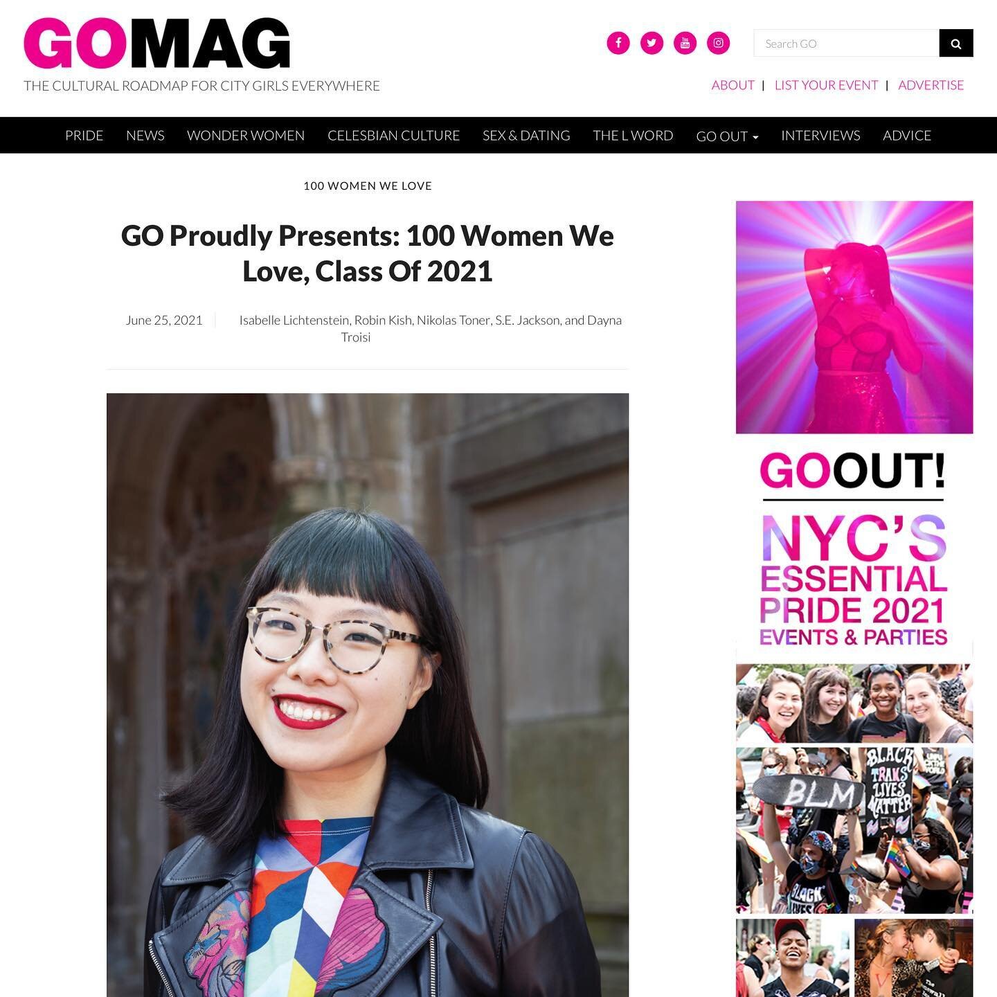 Very humbled to be named @gomagazineny 100 Women We Love class of 2021! 💖🌈to be included in this amazing group of queer women, and as an artist to have my career validated, was a highlight for me in many ways. always thanks to @lannyfrank for takin