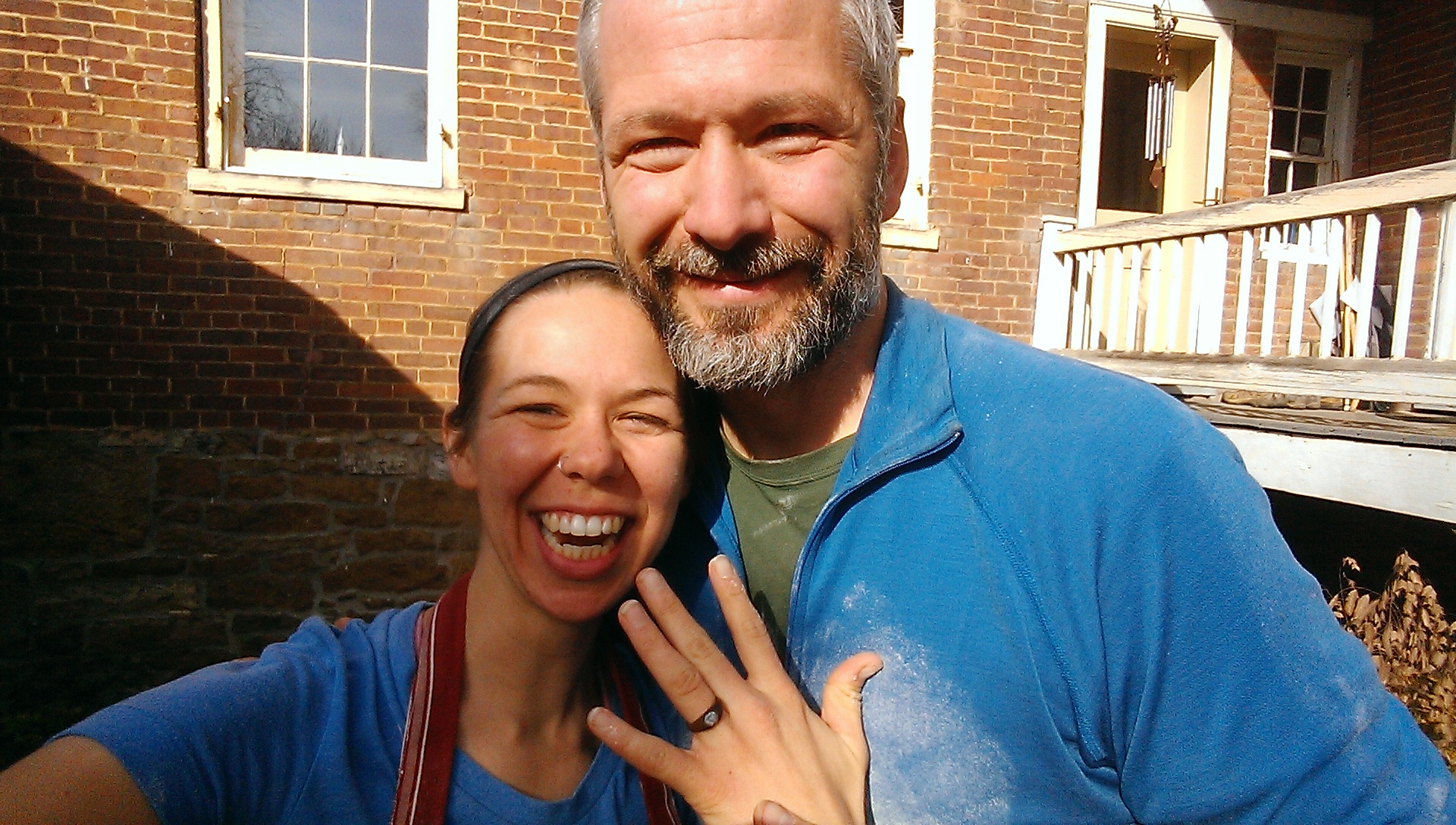 Mark did not propose at the bakery, but he did carve this ring out of a piece of black walnut that would have been used as kindling for firing the oven. A mid-bake shot was a must! 