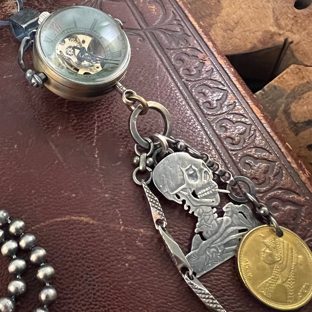 Smoking Skeleton Globe Watch Necklace — Rewind - Main Image