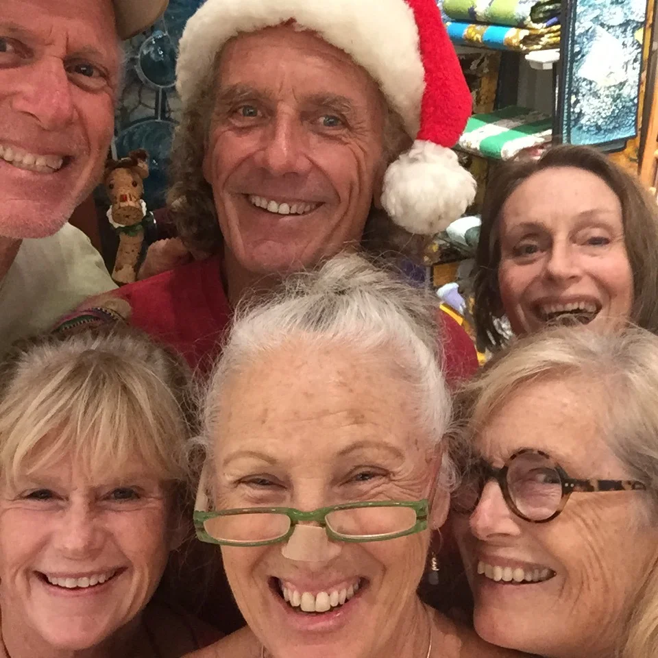 Our Display committee for the Maui Crafts Guild having a blast in this selfie while decorating for the Holiday season at the Guild in Paia, Maui. Left top to right, Barclay Hill, Rick Strini, Juliette van Dyke, bottom, Nancy Chesick, Harriette Alms, Arabella Ark. 2015