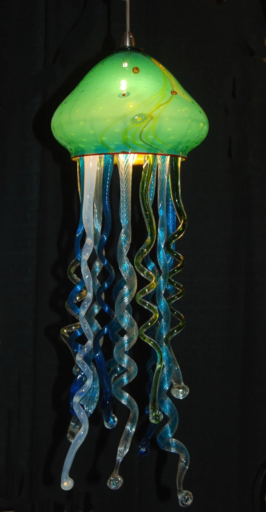 New Jellyfish with Hart Lighting Hardware. 12 tentacle, 2 candelabra 25 sockets, 110v. Now availablerick strini strini art glass. 