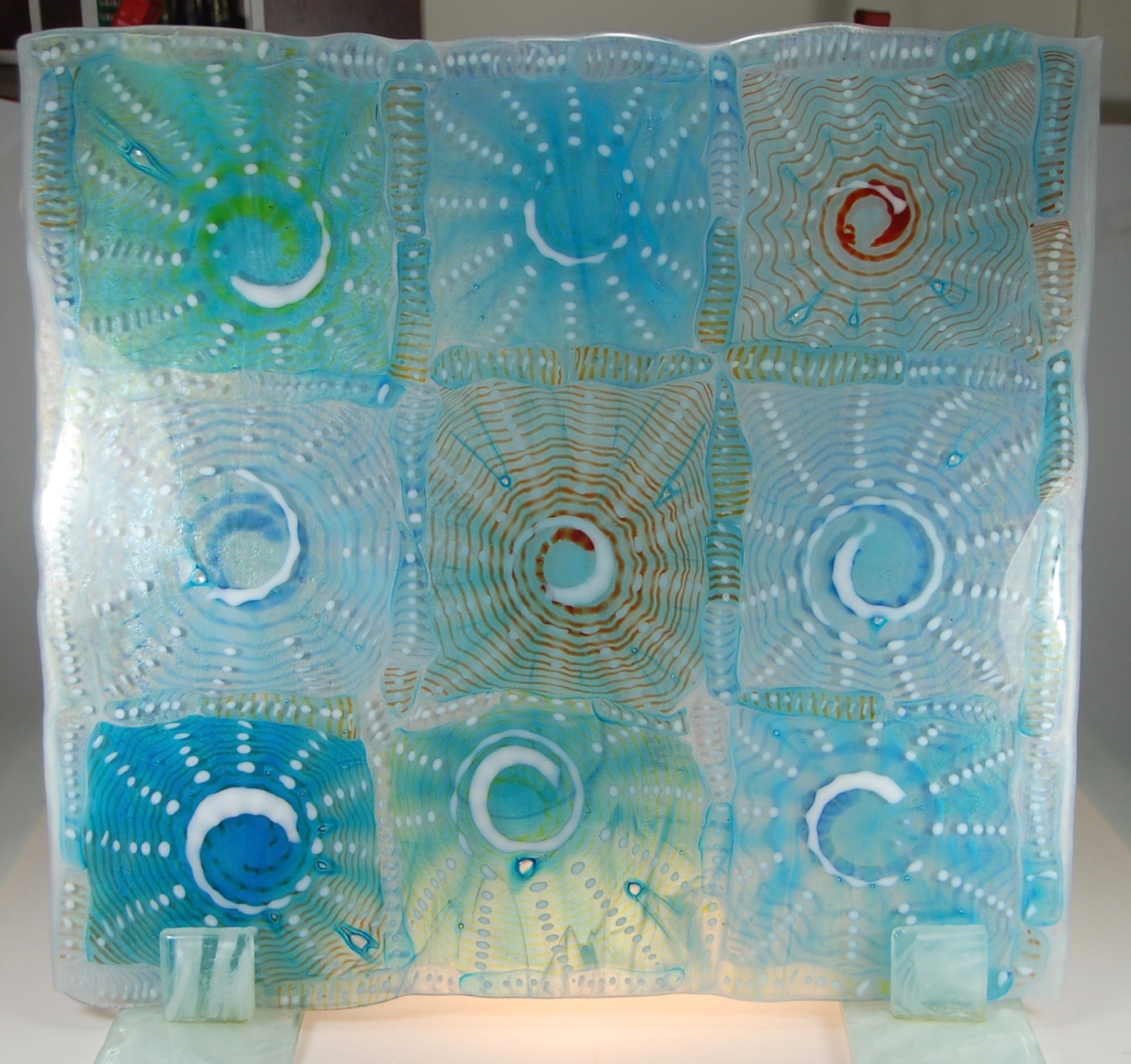 Fused Blown Rondels, cut and recycled into this Pop Art Pane; 22" x 24"