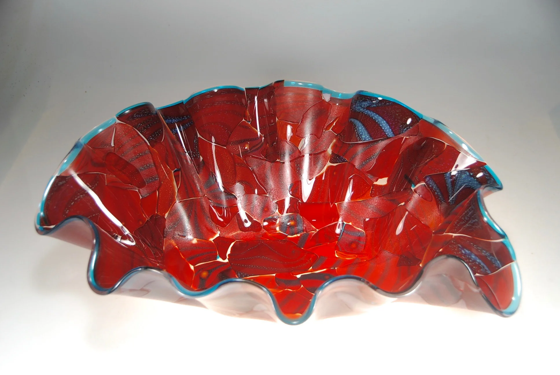 16" x 24" shell platter from blown treasure bits, fused and slumped