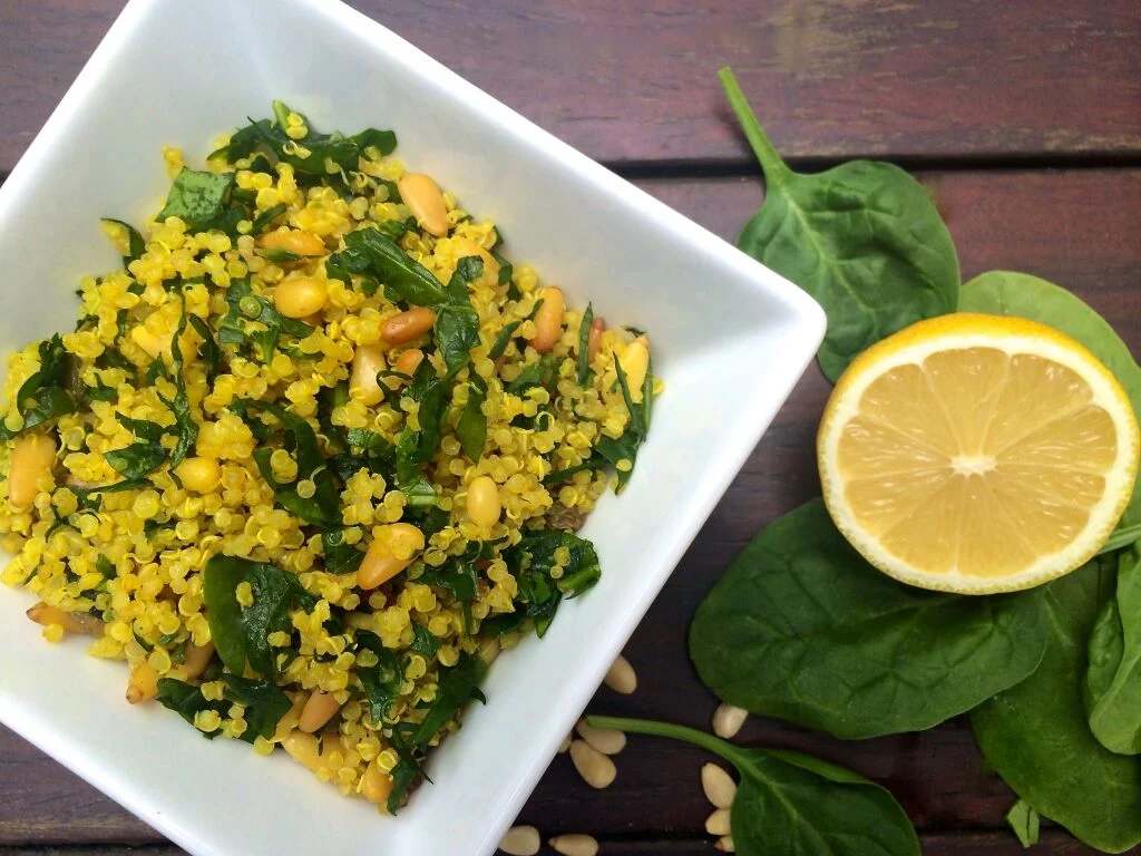 Lemony Quinoa with Pine Nuts and Spinach