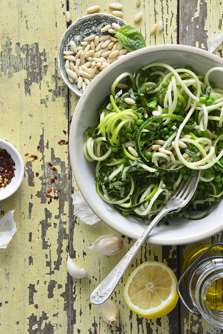 Zoodle Salad with Green Peas, Pine Nuts, and Basil — REDUCETARIAN ...