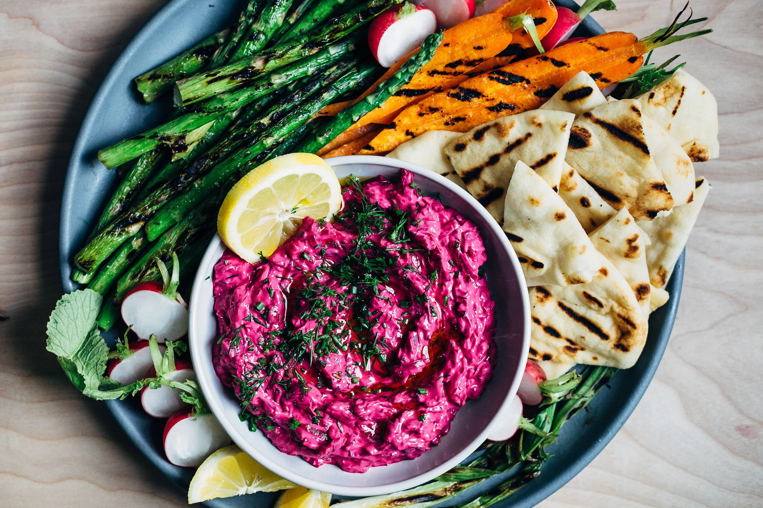Beet Tzatziki with Grilled Spring Vegetables — REDUCETARIAN FOUNDATION
