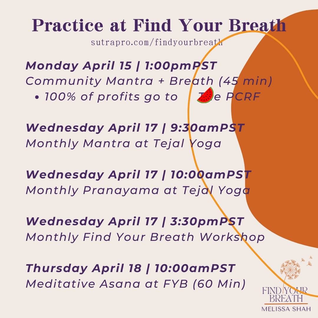 Join a practice at Find Your Breath and @tejalyoga this week, focused on drawing support from within + around you, and on the power of clear expression. 

In alignment with today's global strike for gaza, today's Community Mantra class will raise fun