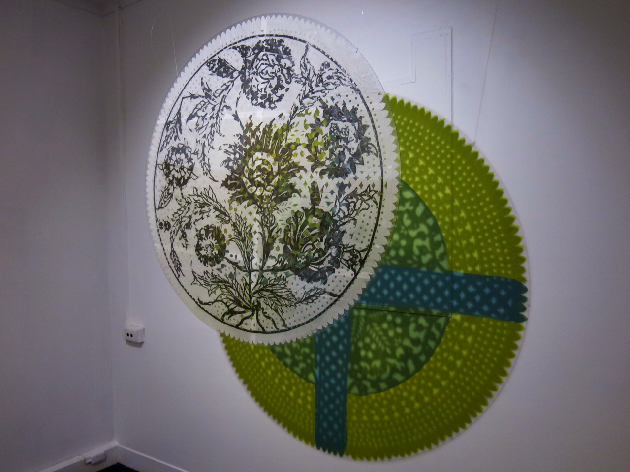 Shadows are not the way they are painted 2013-14 Pencil drawing with floral design on cut paper and acrylic paint on wall. Dimensions variable $9,630