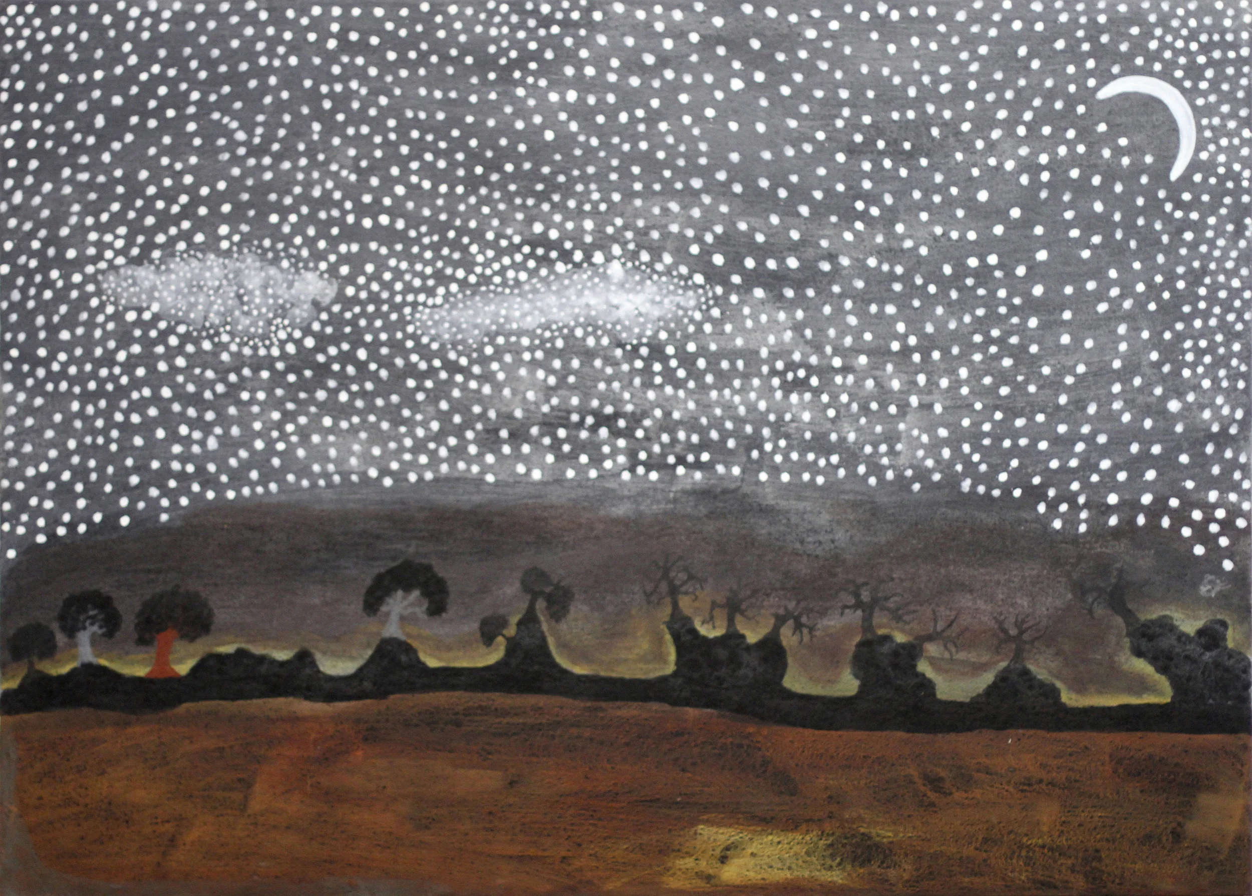 Rusty Peters    Moon Dreaming  2014 natural ochres and pigments on canvas 90 x 120 cm SOLD