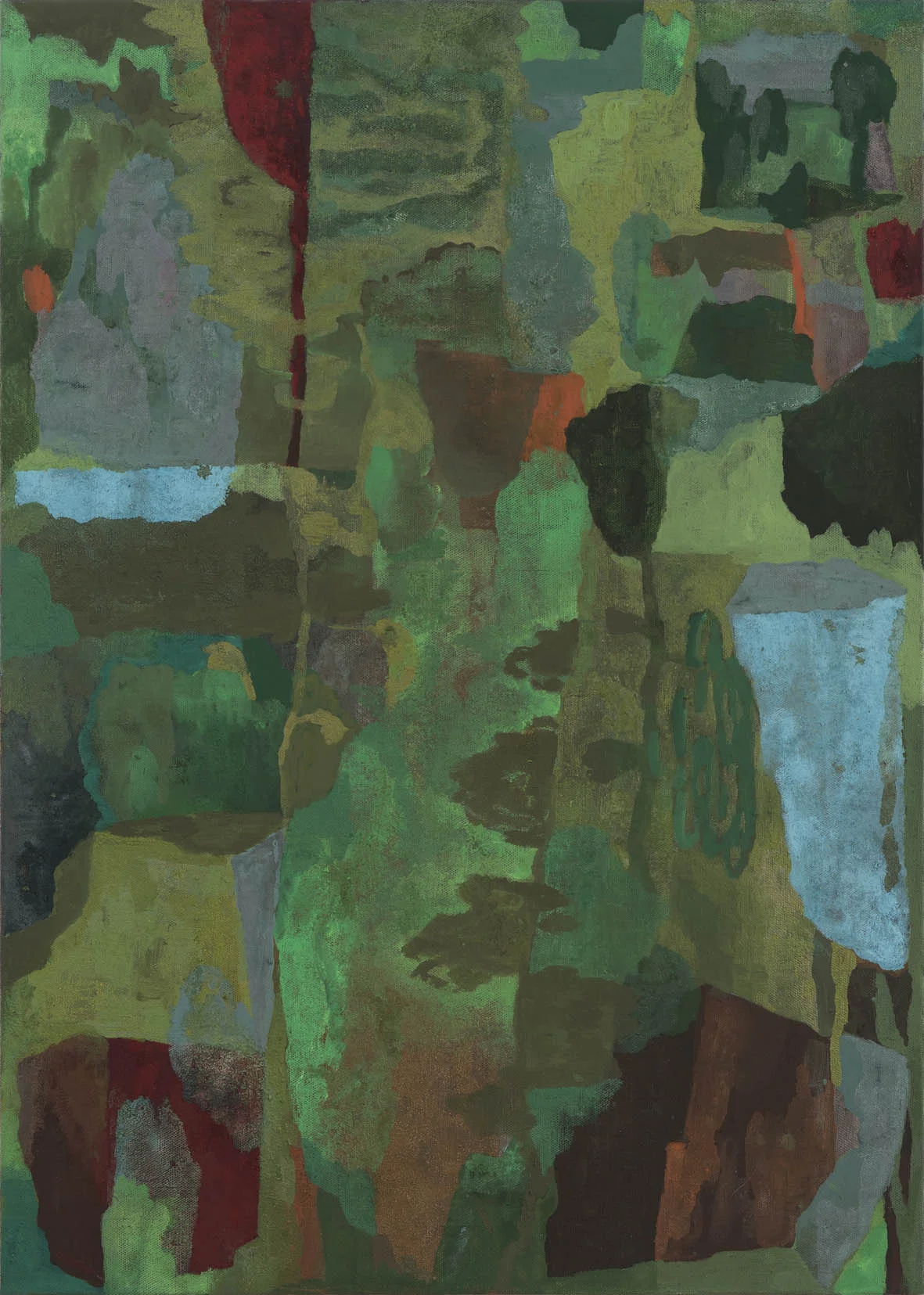 Garden with crimson bloom. 2016.  acrylic on linen. 109 x 77 cm. $3,800